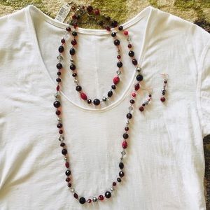 NWT Plum/black cherry long necklace+earrings
